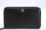 Authentic CHANEL Camellia Calf Skin Round Zip Long Wallet Purse Black 1281D Supply