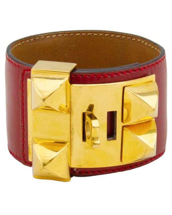 Red Leather Collier de Chien Bracelet Cuff Hot on Sale