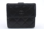 Authentic CHANEL Lamb Skin Matelasse Bifold Wallet Purse Black CC 8444C For Sale