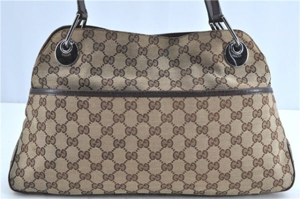 Authentic GUCCI Eclipse Shoulder Tote Bag GG Canvas Leather 121023 Brown H9026 Discount