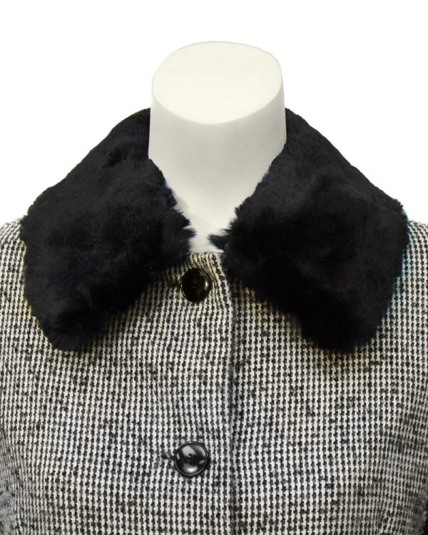 Black Tweed Jacket with Fur Collar Online now