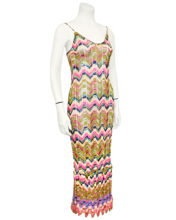 Multi Colour Knit Chevron Dress and Long Cardigan For Sale