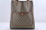 Authentic GUCCI Web Sherry Line Shoulder Tote Bag PVC Leather Brown 9800C on Sale