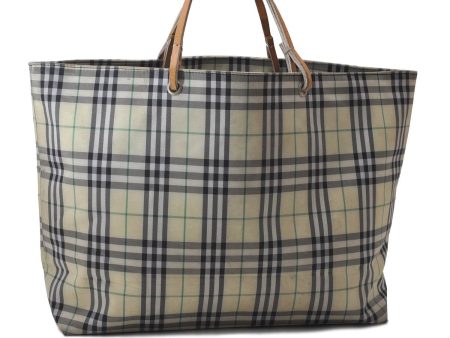 Authentic BURBERRY Vintage Check Nylon Tote Hand Bag Ivory 9855C Discount