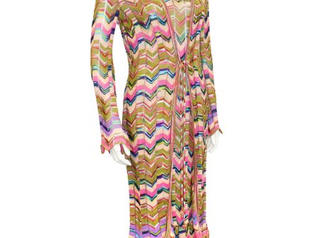 Multi Colour Knit Chevron Dress and Long Cardigan For Sale