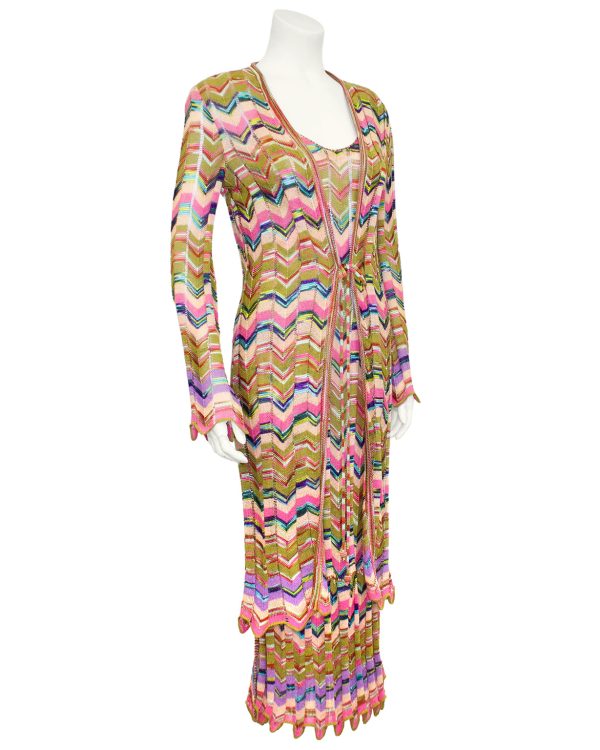 Multi Colour Knit Chevron Dress and Long Cardigan For Sale