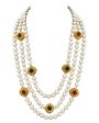 1984 Triple Stand Pearl Necklace with Gripoix Jewels Supply