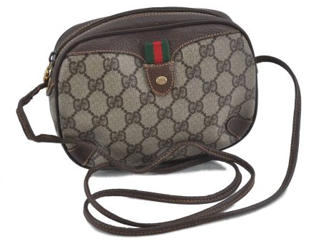 Auth GUCCI Web Sherry Line Shoulder Cross Body Bag GG PVC Leather Brown 8828A For Discount