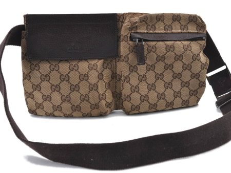 Authentic GUCCI Waist Body Bag GG Canvas Leather 28566 Brown H9208 on Sale