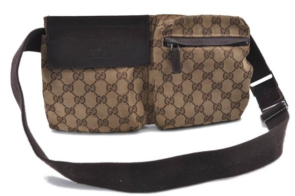 Authentic GUCCI Waist Body Bag GG Canvas Leather 28566 Brown H9208 on Sale