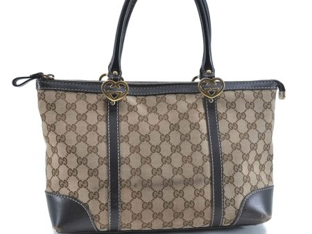 Authentic GUCCI Lovery Tote Hand Bag GG Heart Canvas Leather 257069 Brown G1823 on Sale