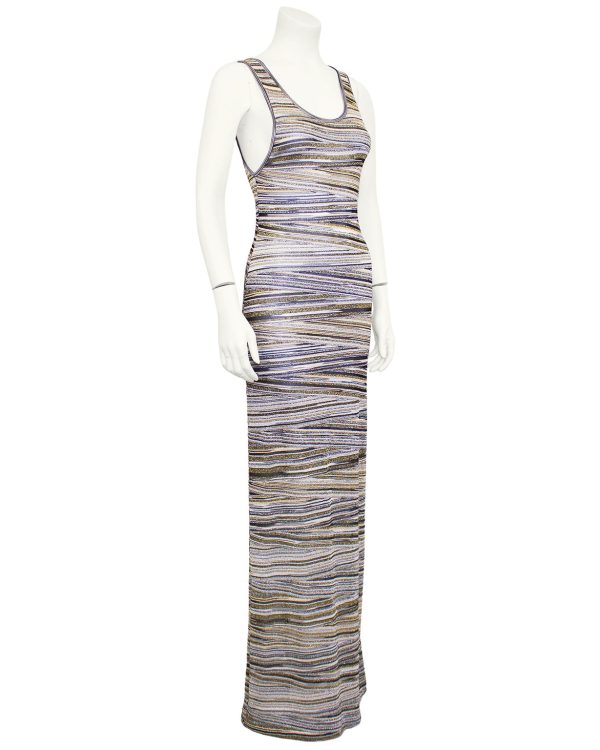 Metallic Abstract Stripe Knit Maxi Dress Sale