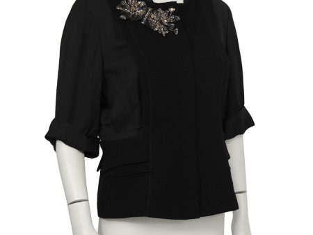 Black Jacket with Rhinestone Flowers Fashion