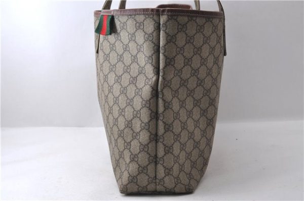 Auth GUCCI Web Sherry Line Shoulder Tote Bag GG PVC Leather 211134 Brown 1409D For Sale