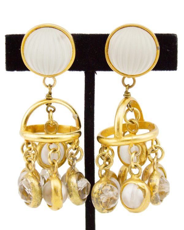 Frosted Glass Gilt Metal Pendant Earrings For Discount