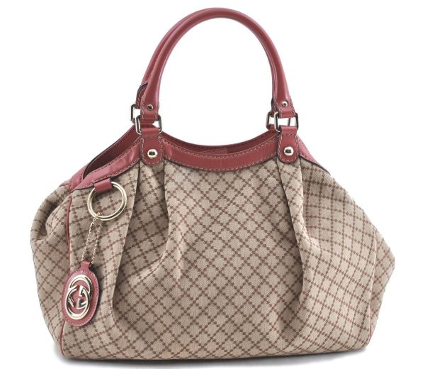 Auth GUCCI Diamante Sukey Hand Tote Bag Canvas Leather 211944 Beige Pink H8872 For Sale