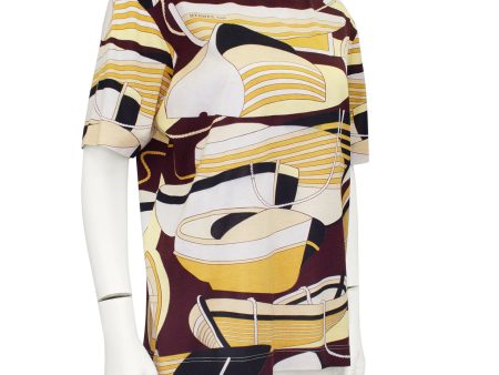 Brown Nautical Print Cotton Silk Blend T-Shirt Online Sale