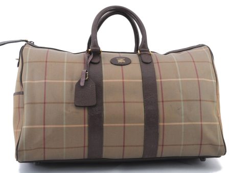 Auth Burberrys Vintage Check Canvas Travel Boston Bag Khaki Green Brown 0397D Online now