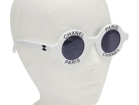 White Chanel Paris Round Sunglasses on Sale