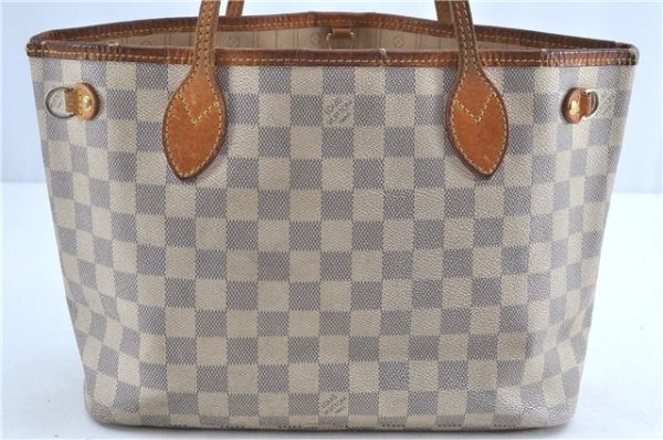 Authentic Louis Vuitton Damier Azur Neverfull PM Tote Bag N51110 LV G2571 For Sale