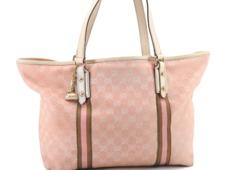 Auth GUCCI Sherry Line Shoulder Tote Bag GG Canvas Leather 139260 Pink 9798C Sale