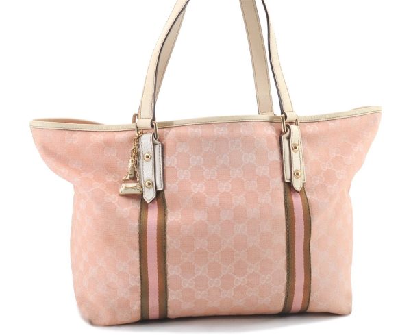 Auth GUCCI Sherry Line Shoulder Tote Bag GG Canvas Leather 139260 Pink 9798C Sale