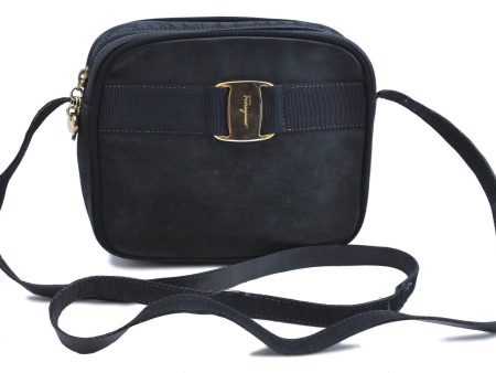 Salvatore Ferragamo Vara Shoulder Cross Body Bag Suede Leather Navy Blue H5683 Online