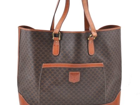 Authentic CELINE Macadam Blason Shoulder Tote Bag PVC Leather Brown 4715B For Sale