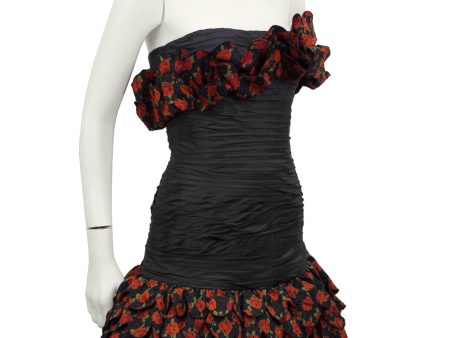 Black and Red Strapless Cocktail Dress with Roses Online