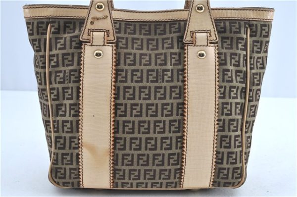 Authentic FENDI Zucchino Shoulder Tote Bag Canvas Leather Brown H9085 Online now