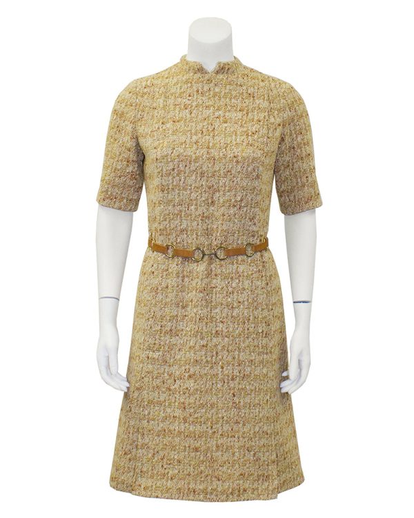 Tan Mod Tweed Dress With  Suede Link Belt Discount