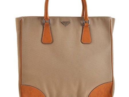 Authentic PRADA Canvas Leather Tote Hand Bag Beige Brown 0130C Online Hot Sale