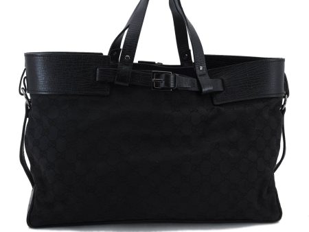 Authentic GUCCI Vintage Tote Hand Bag GG Canvas Leather 106251 Black 1952D Online now