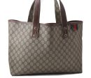 Auth GUCCI Web Sherry Line Shoulder Tote Bag GG PVC Leather 211134 Brown 1409D For Sale