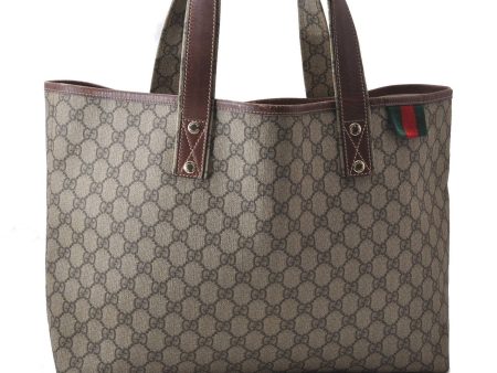 Auth GUCCI Web Sherry Line Shoulder Tote Bag GG PVC Leather 211134 Brown 1409D For Sale