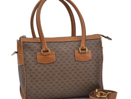 Authentic GUCCI Micro GG 2Way PVC Leather Shoulder Tote Bag Brown 1421C Discount