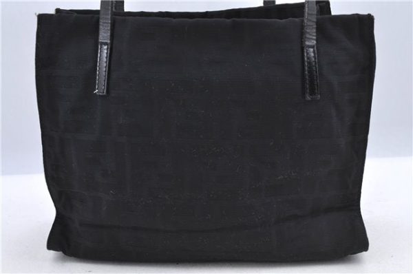 Authentic FENDI Zucca Shoulder Tote Bag Nylon Leather Black H9673 For Sale