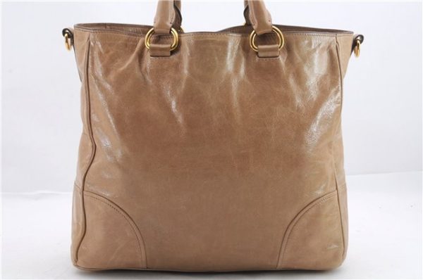 Authentic PRADA 2Way Shoulder Tote Hand Bag Leather Beige 1456D on Sale