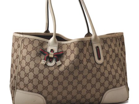 Authentic GUCCI Sherry Line Princy Ribbon Tote Bag GG Canvas 163805 Brown 2442D Fashion