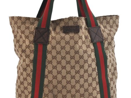 GUCCI Web Sherry Line Shoulder Tote Bag GG Canvas Leather 189669 Brown 1517D Sale