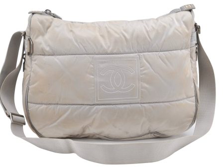 Auth CHANEL Sports Line CC Logo Shoulder Cross Bag Nylon Rubber Light Gay G1051 Sale