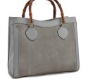 Authentic GUCCI Bamboo Tote Hand Bag Suede Leather Light Blue Junk 1969D For Sale