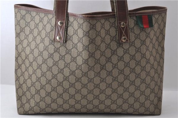 Auth GUCCI Web Sherry Line Shoulder Tote Bag GG PVC Leather 211134 Brown 1409D For Sale