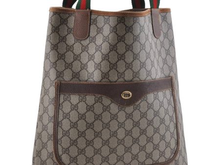 Authentic GUCCI Web Sherry Line Shoulder Tote Bag PVC Leather Brown 0000D For Sale