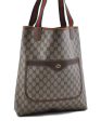 Authentic GUCCI Web Sherry Line Shoulder Tote Bag PVC Leather Brown 0000D For Sale