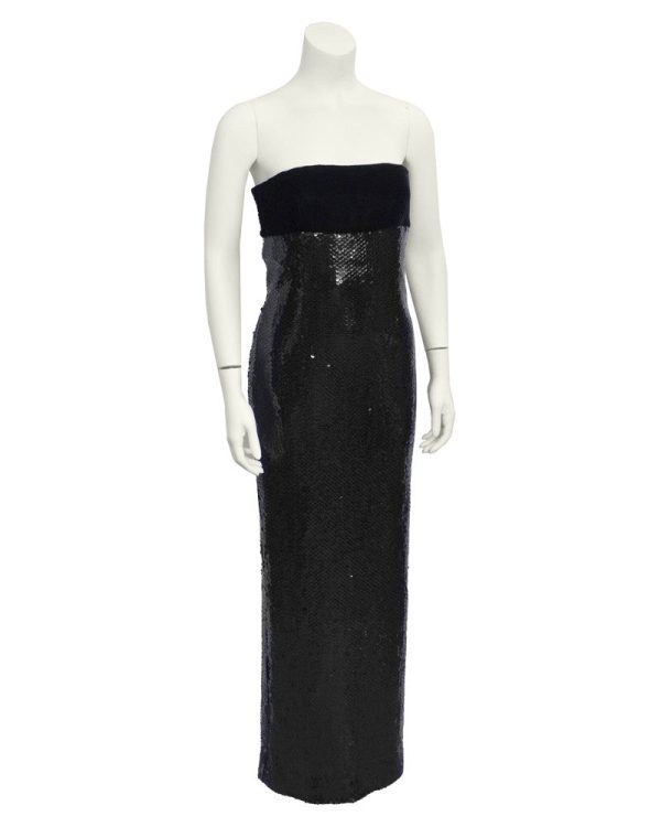 Black Sequin and Velvet Column Gown Online