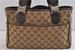 Authentic GUCCI Web Sherry Line Tote Bag GG Canvas Leather 145810 Brown 0919D Fashion