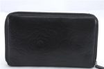 Authentic CHANEL Camellia Calf Skin Round Zip Long Wallet Purse Black 1281D Supply