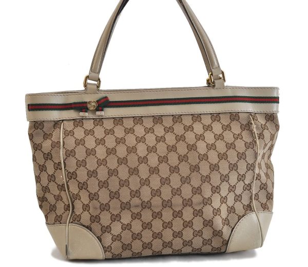 Auth GUCCI Web Sherry Line Mayfair Tote Bag Canvas Leather 257061 Brown 0634C Discount