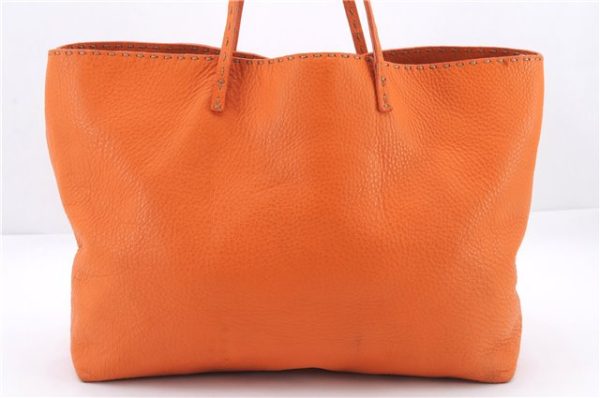 Authentic FENDI Selleria Shoulder Tote Bag Leather Orange 1061D on Sale